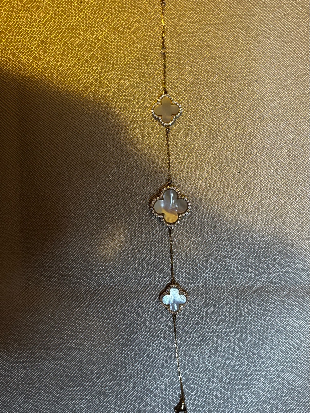 925 Gold Tone Mother-of-Pearl Clover Station Necklace - White